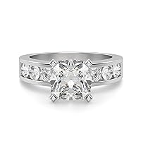 Riya Gems 4 CT Cushion Moissanite Engagement Ring Wedding Eternity Band Vintage Solitaire Halo Setting Silver Jewelry Anniversary Promise Vintage Ring Gift
