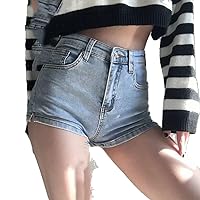 Blue Jean Shorts Women Summer Waisted Solid Short Jeans for Ladies Sexy Elastic Split Retro Denim Female