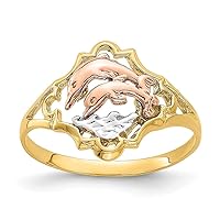 14k Yellow Rose Gold Polished Rhodium Double Dolphin Ring Size 6 Jewelry Gifts for Women
