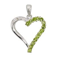 Sterling Silver Cut-Out Heart Pendant w/ 2mm Brilliant Cut Natural Peridot Stones, 3/4 inch (21 mm) Tall; w/ 18 in. Box Chain