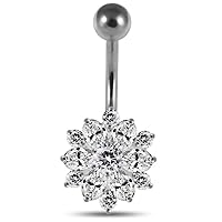 Fantasy Mini Double Layer Flower 925 Sterling Silver with Stainless Steel Belly Button Navel Rings