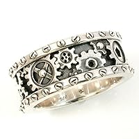 KOICCVQQ 925 Sterling Silver 9mm Steampunk Gear Tungsten Creative Gear Steampunk Mechanical Ring Vintage Men's and Women's Personalized Fashion Ring Punk Gothic Style Jewelry Gift (Size 7)