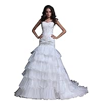 Ivory Sweetheart Mermaid Organza Wedding Dresses With Gold Embroidery