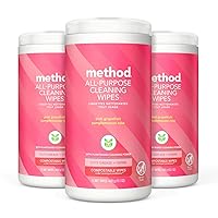Method All-Purpose Cleaning Wipes, Pink Grapefruit, Multi-Surface, Compostable, 70 Count (Pack of 3)