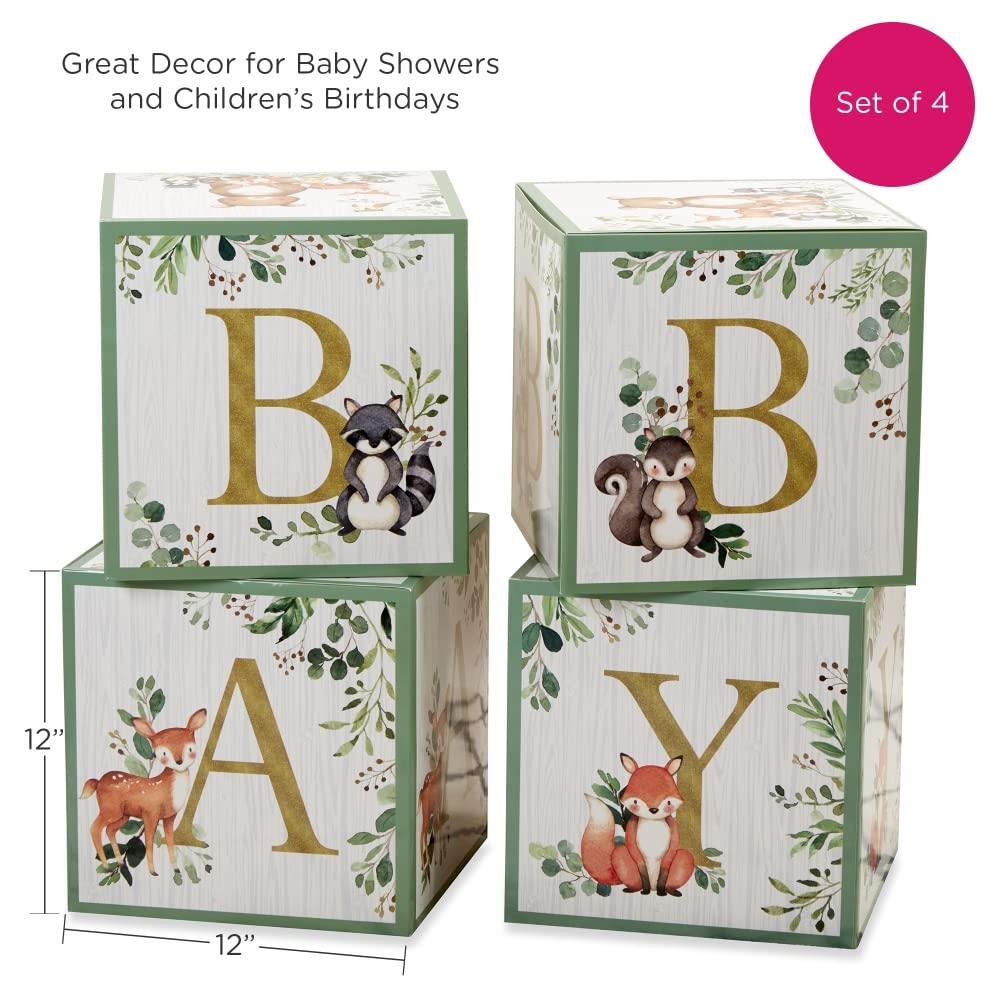 Kate Aspen (Set of 4) Woodland, 4 Count (Pack of 1), Baby Boxes with Letters For Baby Shower Decoration