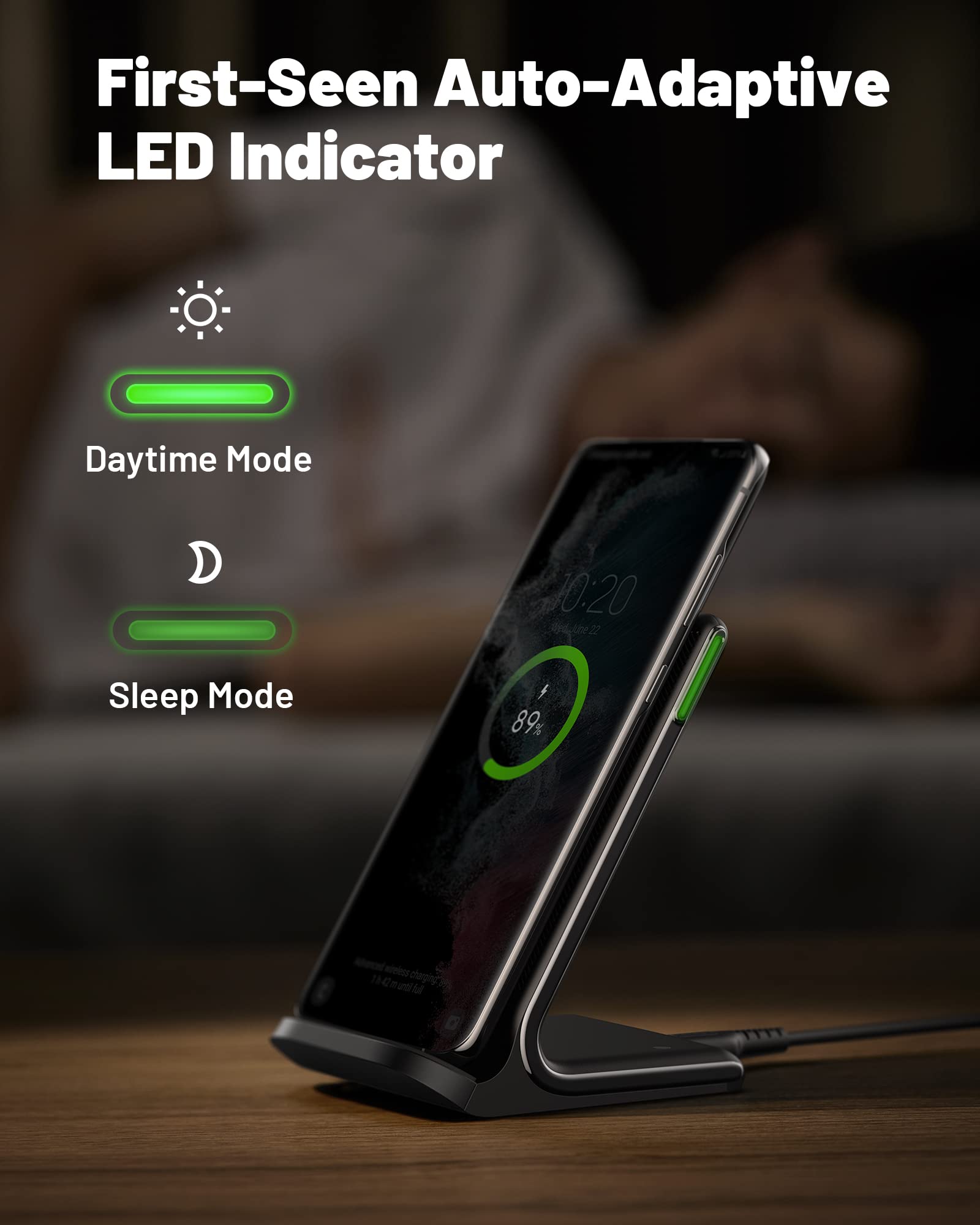 INIU Wireless Charger, 15W Fast Wireless Charging Station with Sleep-Friendly Adaptive Light Compatible with iPhone 14 13 12 Pro XR XS 8 Plus Samsung Galaxy S23 S22 S21 S20 Note 20 10 Google LG etc