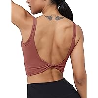 LUYAA Womens Workout Sports Bras Backless Padded Yoga Tank Tops Crop Twist Low Back Cami Bra for Gym
