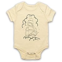 Unisex-Babys' Pirate Ship Tattoo Graphic Illustration Baby Grow, Light Yellow, 18-24 Months