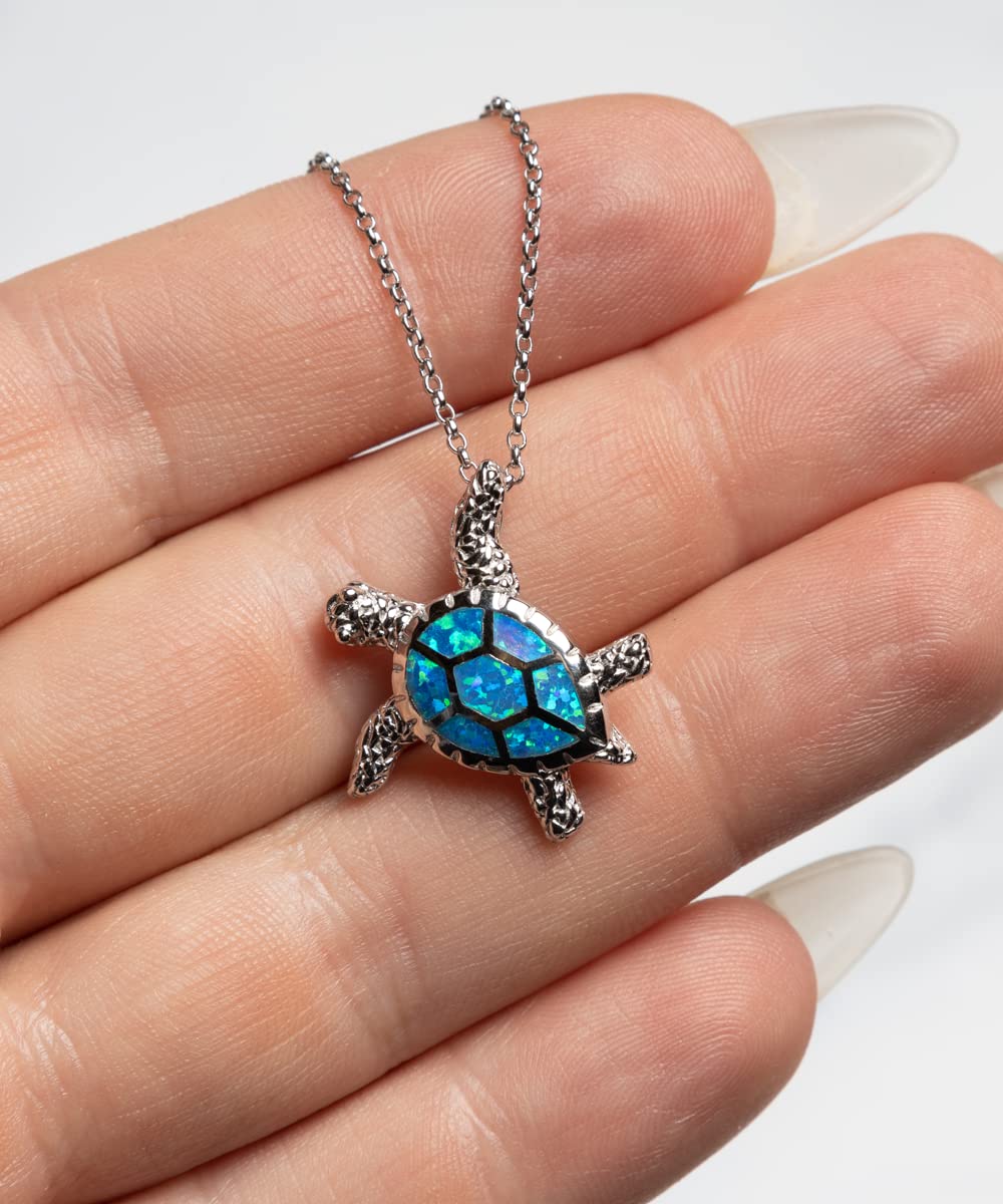 To My Daughter Necklace From Mom - Necklace for Daughter From Mom Mother Daughter Necklace Gifts for Daughter Blue Opal Turtle Necklace Jewelry for Daughter GBJ