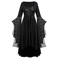 Medieval Costume Women Plus Size Butterfly Sleeve Halloween Maxi Dress Vintage Vampire Witch Cosplay Gothic Dress Gown