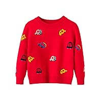 Toddler Boys Girls Cartoon Cars Prints Sweater Long Sleeve Warm Knitted Pullover Knitwear Tops (Red-F, 2-3 Years)
