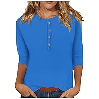 Womens Shirts, Yoga Shirts for Women Basic Tops Loose 3/4 Sleeve Tunic Womens Fashion Round Neck Tee Summer Tshirt Plus Size Trendy 2024 Tops Print Shirt Womens Sexy Outfits Party (Blue,X-Large)
