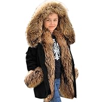 Aofur Kids Boys Fashion Hooded Fur Coat Fleece Lining Jacket Outdoor Trench Parka Warm Thick Winter Anorak Outwear