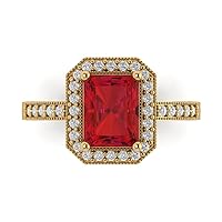 Clara Pucci 2.94 Brilliant Emerald Cut Solitaire W/Accent Halo Simulated Ruby Anniversary Promise Engagement ring Solid 18K Yellow Gold