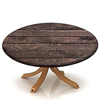 Fitted Polyester Tablecloths Round, Old Wood Grain Elastic Edge Home Decor Table Cover, Dust & Wrinkle Proof Fabric Table Clothes, for Living Room Kitchen Table Cloth, Fit for 48
