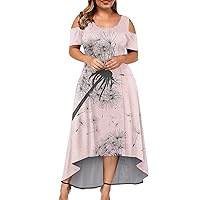 Plus Size Dresses for Curvy Women,2024 Summer Maxi Cold Shoulder Sundress Long Dresses,Wedding Guest High Low Dress