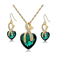 Gift! Gold Plated Jewelry Sets For Women Crystal Heart Necklace Earrings Jewellery Set Bridal Wedding Accessories