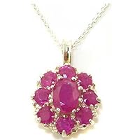 Ladies Solid 925 Sterling Silver Natural Ruby Large Cluster Pendant Necklace