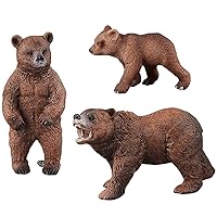 Pack of 3 Grizzly Bear Figures Toy, Forest Bear Animal Figurines Set Cake Topper Woodland Animal Party Supplies Baby Shower Brown Bear Home Office Decoration