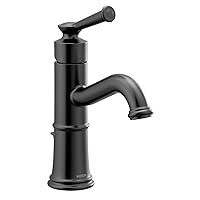 Moen Belfield Matte Black One-Handle Bathroom Sink Faucet with Drain Assembly and Optional Deckplate, 6402BL