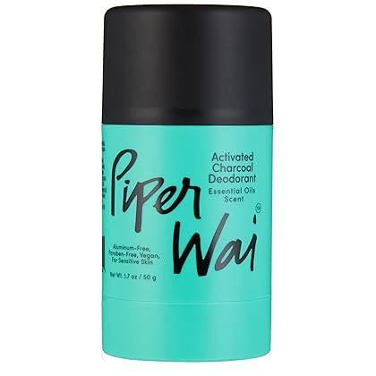 PiperWai Natural Deodorant w/Activated Charcoal | 24-Hour Sweat Protection, Vegan, Aluminum Free Deodorant for Women & Men | Travel Essential Shark Tank Product | 50g Scented Stick