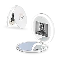 Skin Protection Travel Mirror – Ultraviolet Camera for Sunscreen Test Check Your Skin’s Condition Adjustable Brightness Setting Compact Facial Sun Mini Handheld Equipment, Pearl White