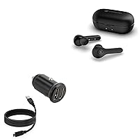 Car Charger Compatible with Motorola Buds - Minimus Car Charger with DirectSync Cable (4W), Tiny Small Minimal Compact Dual Car Charger - Jet Black