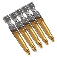 Drill Anti Slip PH2 50mm Length Titanium Coated Electric Screwdriver Bits 1/4 Hex Shank 5 Pieces/Set with Magnetic Tip