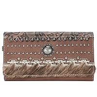 Montana West Womens Leather Wallet Clutch Western Tooled Studded w Hair (Turquoise Studded Floral Applique)