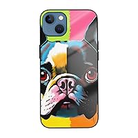 Colorful French Bulldog Printed Case for iPhone 13 Mini Case, Tempered Glass Shockproof Phone Case Cover for iPhone 13 Mini 5.4 Inch, Not Yellowing