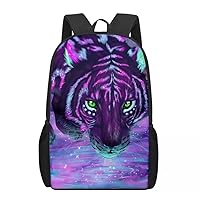 Kids Backpack Fashion Purple Tiger Print for Boys Girls Lightweight Daypack