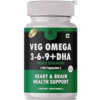 LAM Veg Omega 3 6 9 + DHA Triple Strength Formula with, Flaxseed Oil & Fatty Acids Supplement Support Heart Health and Brain Development for Men and Women - 60 Veg Capsules
