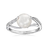 Ross-Simons 8-8.5mm Cultured Pearl Ring With Diamond Accents in Sterling Silver. Size 9