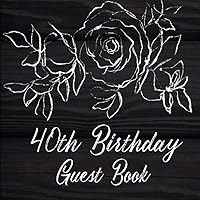 Line Art Rose in Black and White 40th Birthday Guest Book with Gift Log