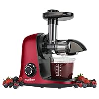 Juicer Cold Press Masticating Extractor Machine Features Quiet Motor Anti-Clog Reverse Function Nutrient Preserving For Juicing Fruits Vegetables and All Greens, 150-Watts, Red