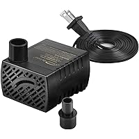 LGPUMP120G 80 GPH Submersible Water Pump with 6' Cord and 2 Threaded Nozzles for Fountains, Ponds, Aquariums, Black