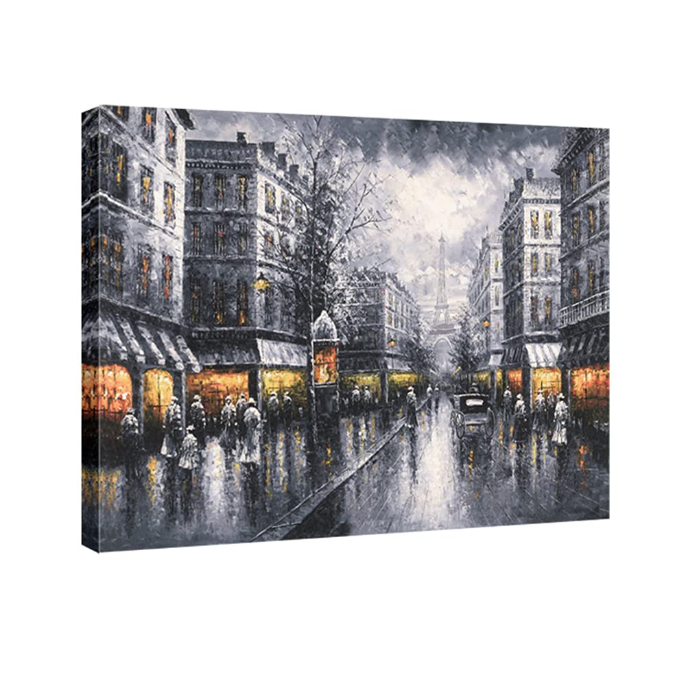 Wieco Art Paris Street View City Canvas Prints Wall Art by Decorative Landscape Oil Paintings Reproduction for Living Room Home Decorations Wall De...