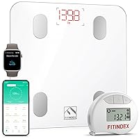 FITINDEX Smart Body Fat Scale and Tape Measure, Digital Bathroom Scale for Body Weight and Fat & Measuring Tape for Body with APP, Bluetooth BMI Weighing Machine, Body Composition Analyzer for People
