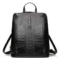 zency 100% Genuine Leather Knapsack Ladies Alligator Pattern Women Backpack For Work Laptop (black)