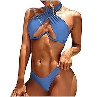Women Swim Top Bikini, Women's Neck Gathering Underwire Split Sexy Swimsuit, S XXL