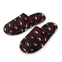 I Love Palestine Red Heart Warm Flannel Men's Slippers Full Print Anti-Slip Rubber Sole House Shoes