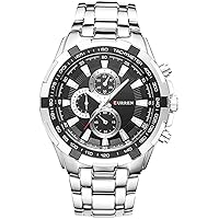 Quartz Wrist Watch for Men Waterproof Watch Fashion Stainless Steel Mens Analog Watch (Silver)