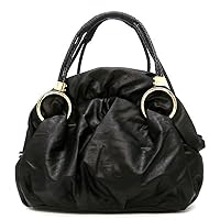 Designer Inspired Black L Golden Ring Satchel Bag Handbag Purse