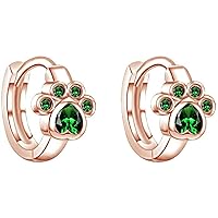 1.50 ct Created Emerald Cat Paw Hoop Earrings For Her 14k Rose Gold Plated 925 Sterling Silver