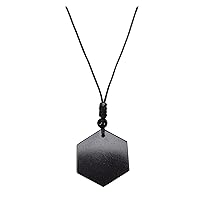 Black Tourmaline Hexagon Shape Black Ball Hand Polish Necklace/Pendant