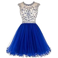 VeraQueen Women's Tulle Beaded Cocktail Dress Short Backless Homecoming Dress