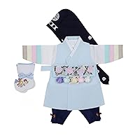 Boy Baby Hanbok Korea Traditional Clothing Set Dol First Birthday Party Sky Blue ehskbl07