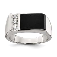 925 Sterling Silver Solid Polished Open back Simulated Onyx and Cubic Zirconia Mens Ring Jewelry for Men - Ring Size Options: 10 11 9