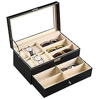 Watch Box 9 Piece Eyeglasses Storage And Sunglass Glasses Leather 6 Box Jewelry Case And Display Drawer Lockable Case Organizer Organizer Collection