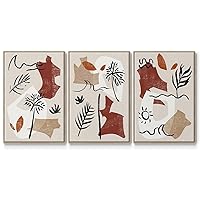 Renditions Gallery Canvas Nature 3 Piece Wall Art Modern Paintings Rustic Soft Tropical Palm Trees Abstract Natural Floater Framed Artwork for Bedroom Office Kitchen - 24